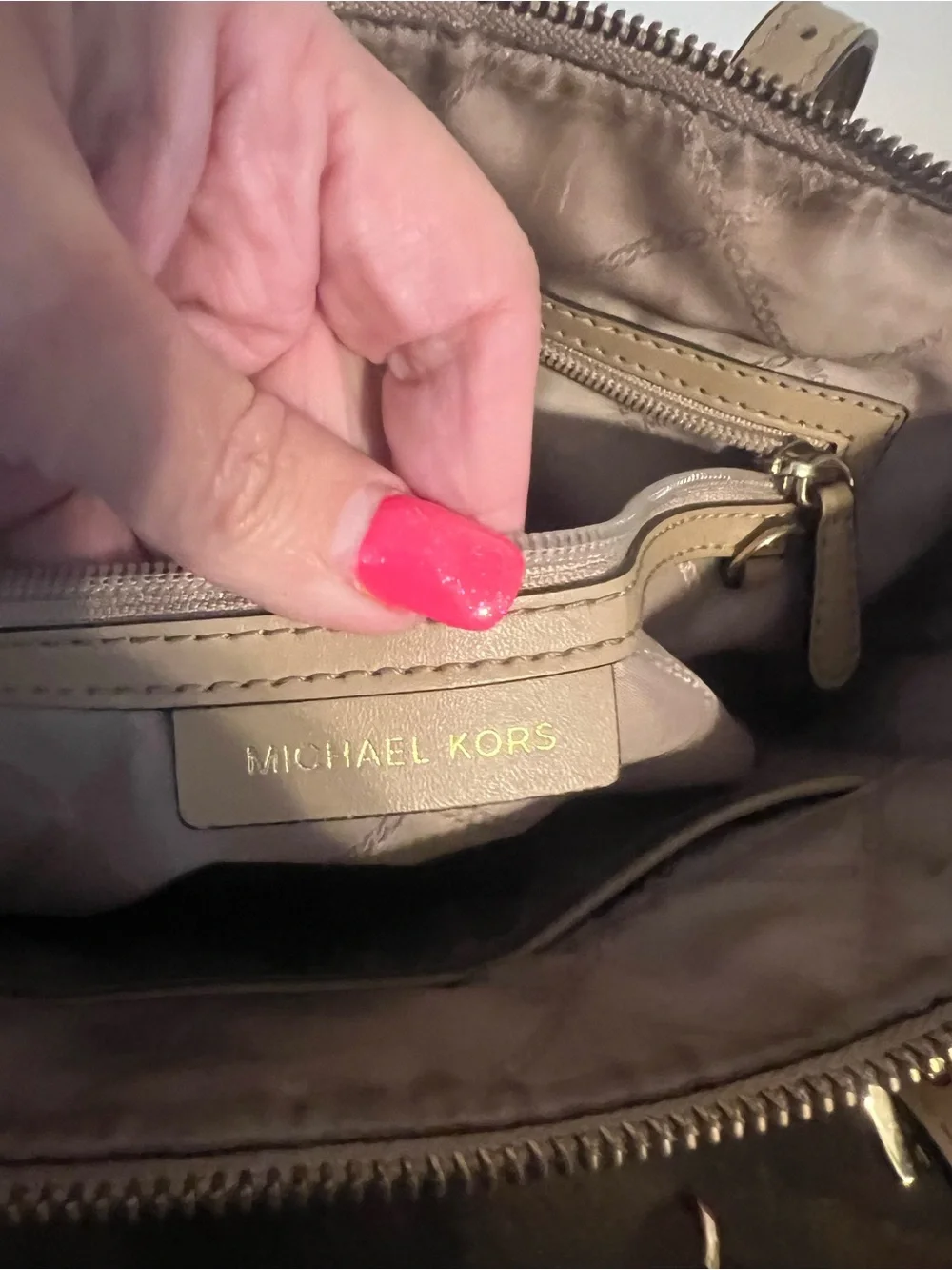 Michael Kors Tan Monogram Large Tote with Gold Logo Charm